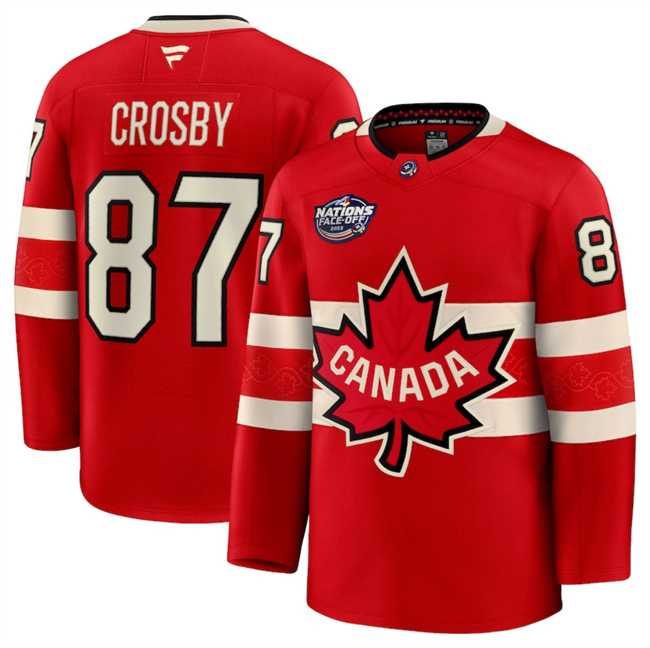 Men%27s Canada #87 Sidney Crosby Red 2025 4 Nations Face-Off Premium Stitched Jersey Dzhi